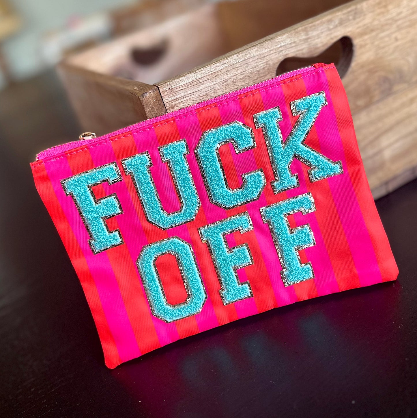 Kunterbuntes Mini-Täschchen "FUCK OFF" (orange-pink)