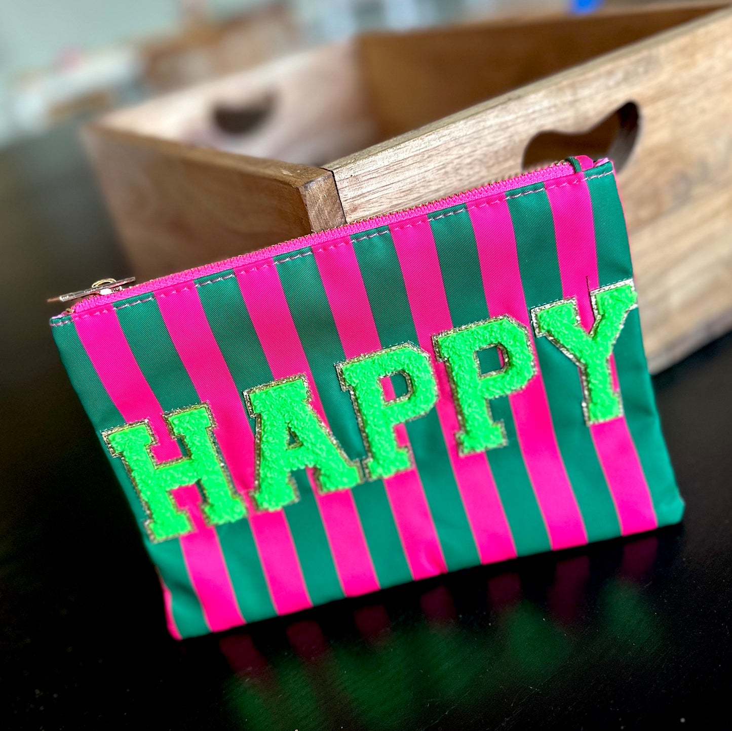 Kunterbuntes Mini-Täschchen "HAPPY" (grün-pink)