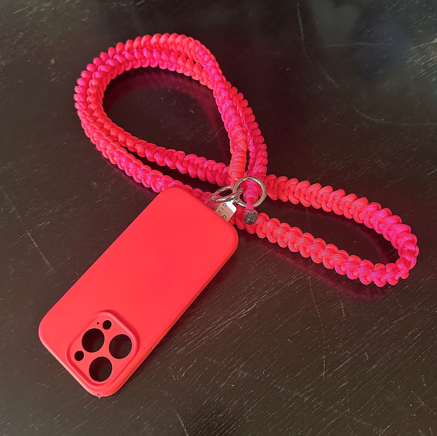 Handykette geflochten (neon-pink-orange)