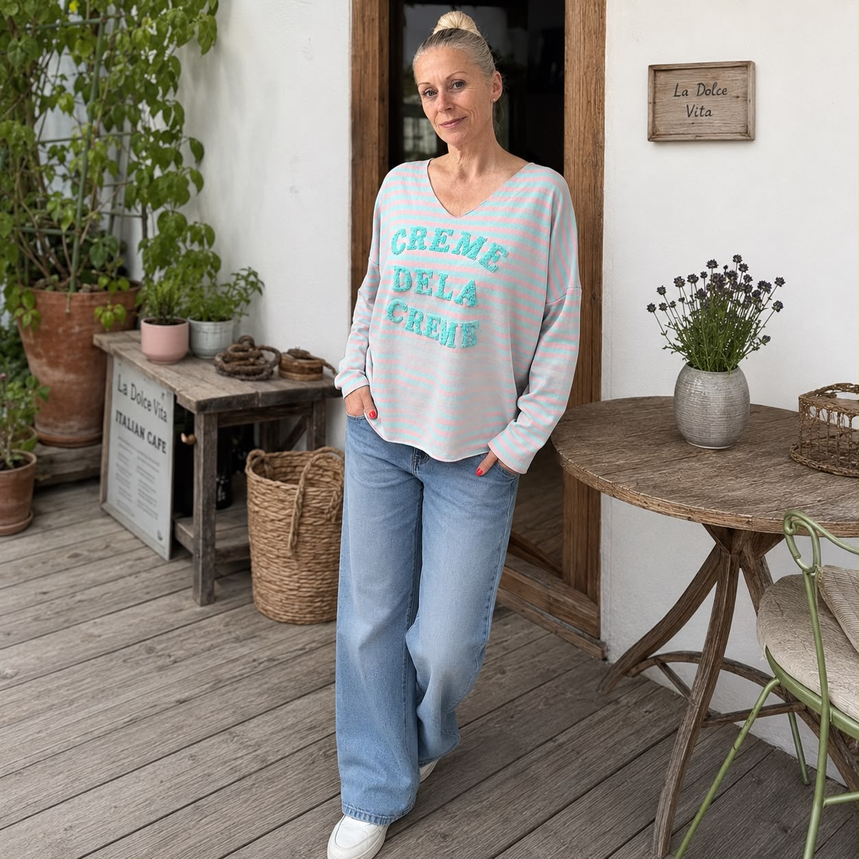 Leichter Sweater "CREME DE LA CREME" (Rosa-Mint, OneSize)