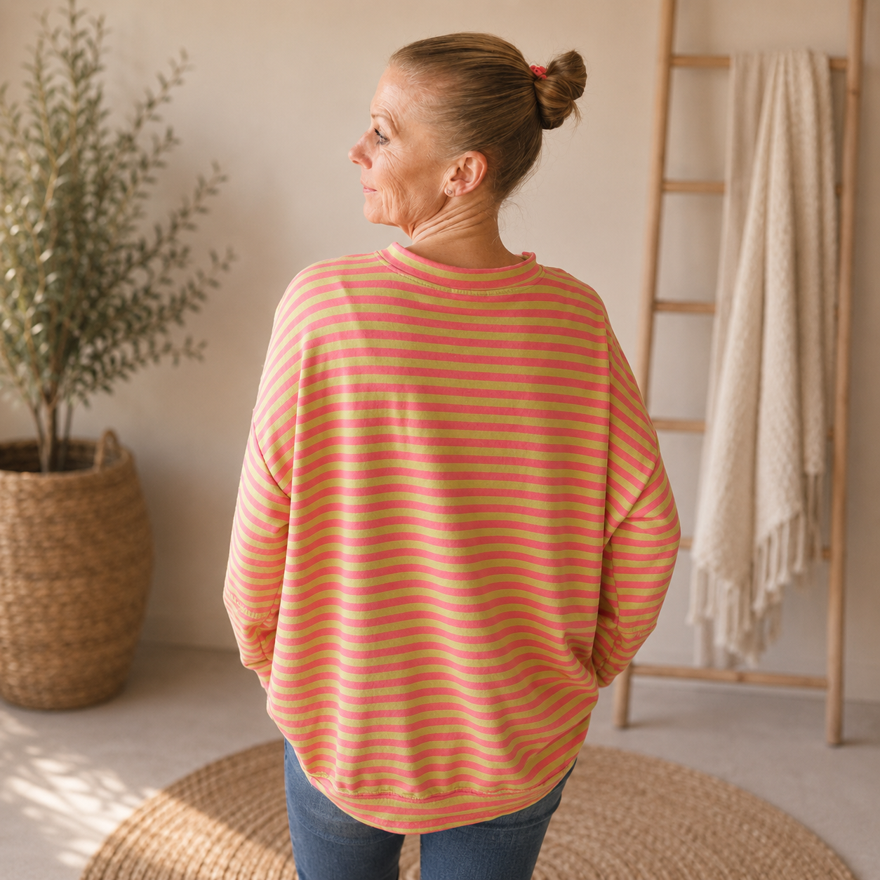Leichter Sweater "LIFE" Kiwi-Pink/Beere (oneSize)