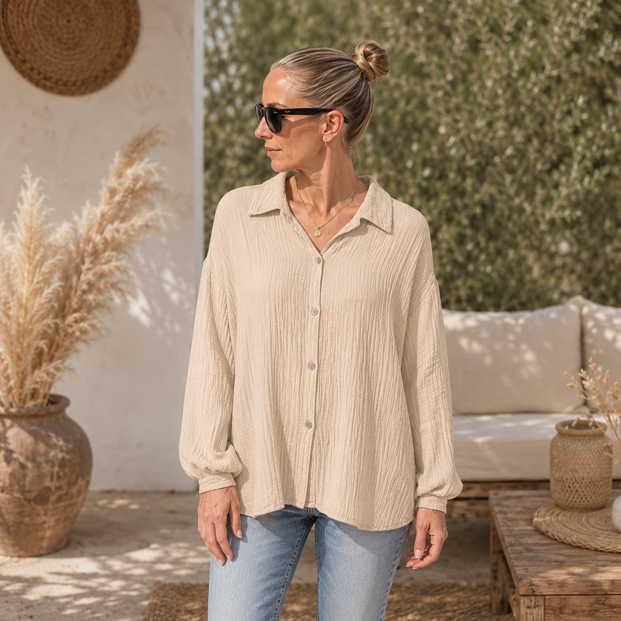 Musselinbluse (Beige, oneSize)