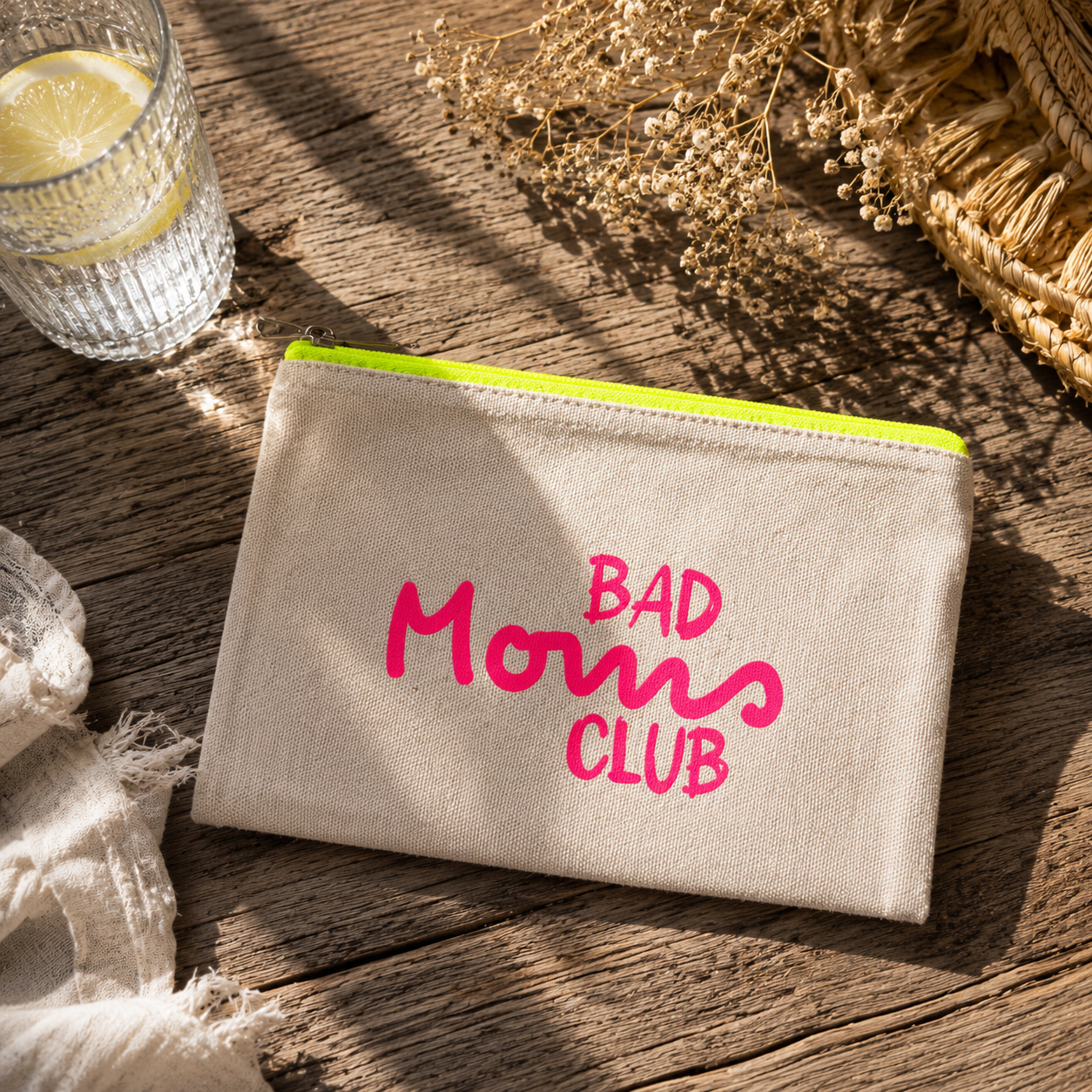 Mini-Täschchen "BAD MOMS CLUB" (Print in Wunschfarbe)
