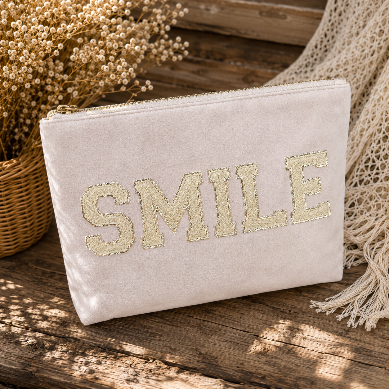 Kunterbuntes Mini-Täschchen "SMILE" (FLIEDER-BEIGE)