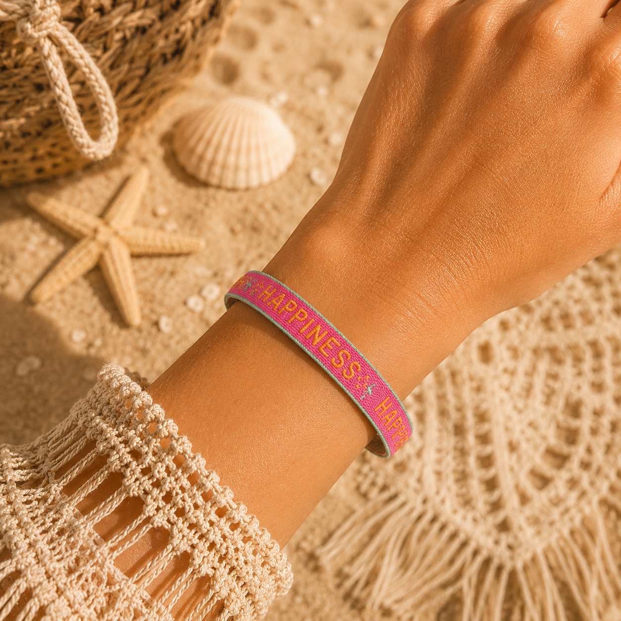Boho Armband in Neonfarben, Festival Ibiza armband, Boho Freundschaftsarmband, happiness