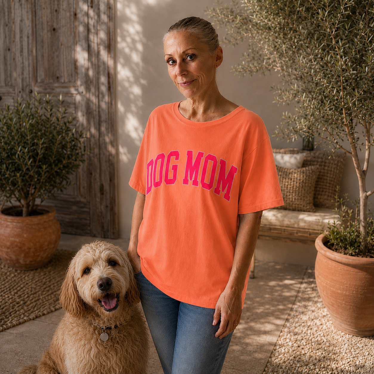 Shirt "DOG MOM" (PEACH/NEON) oneSize