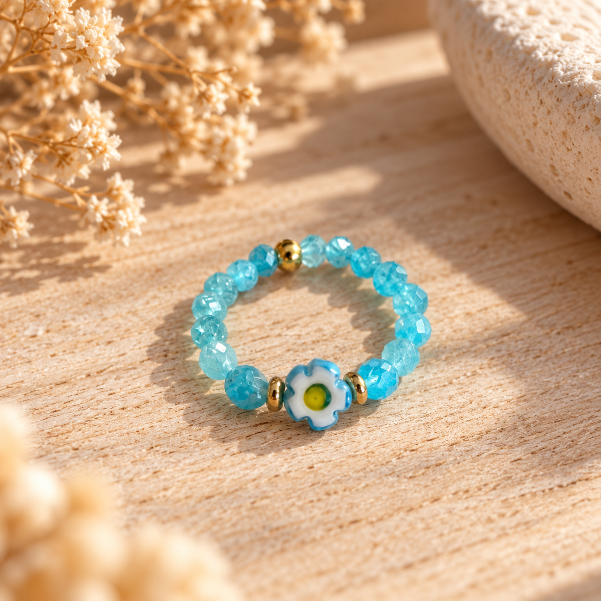 elastischer Ring "Flore" I Chalcedonperlen I mit Edelstahl in Gold oder Silber