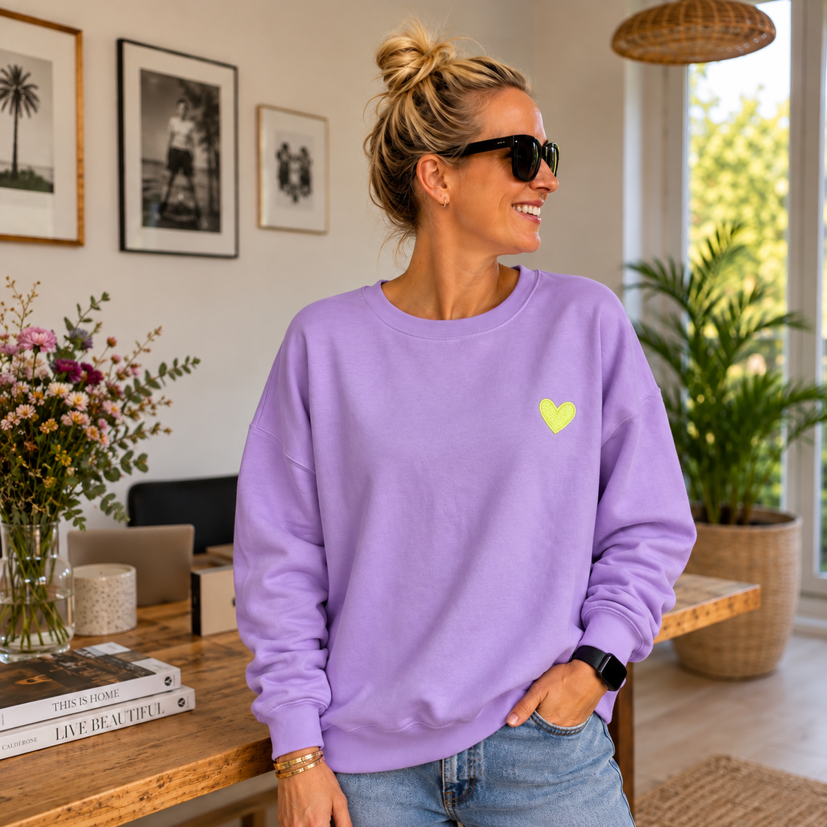 sommerlicher Sweater "THE REASON" Flieder/Neon (onesize)