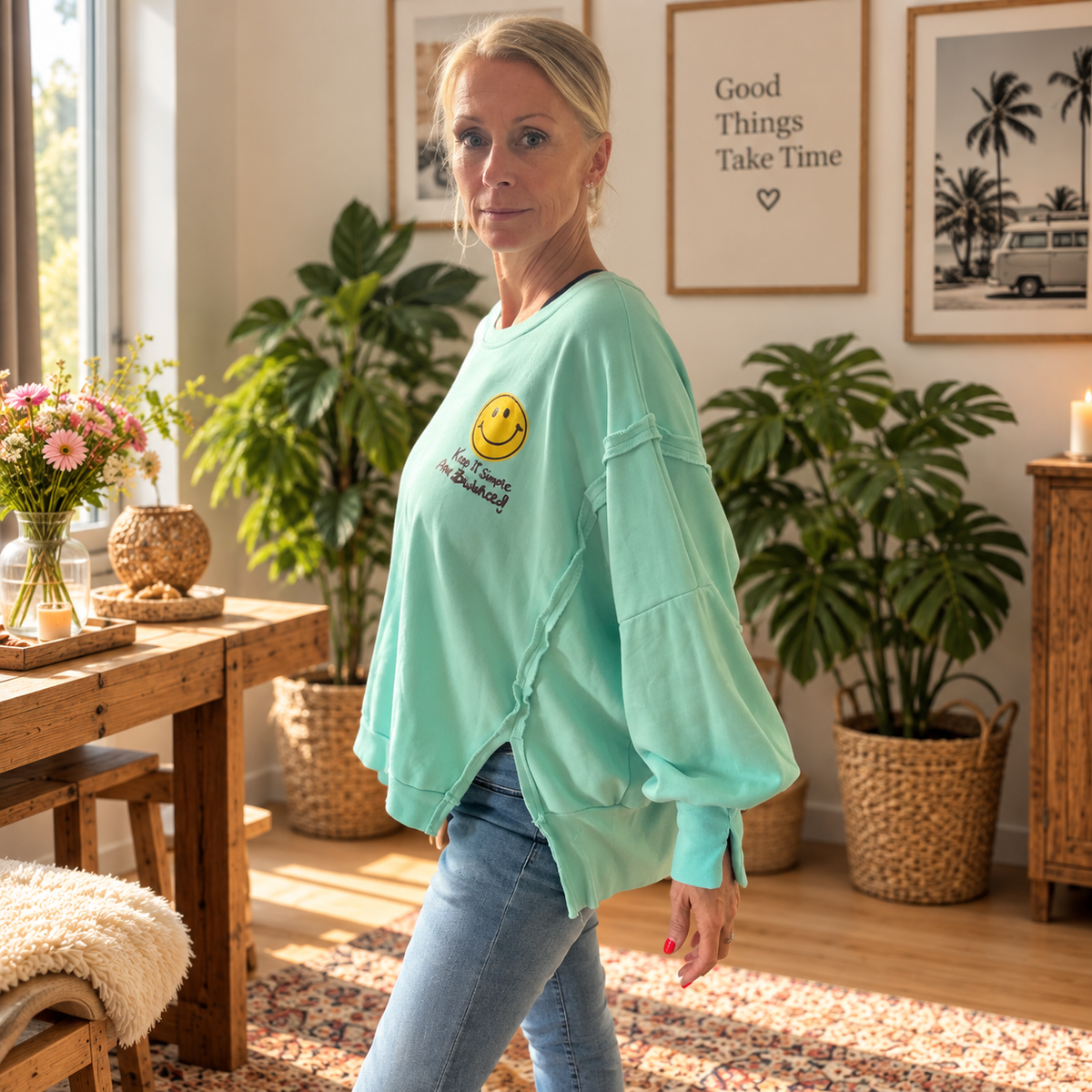 Sweater "BALANCE" in Mint/Türkis (oversize/oneSize)