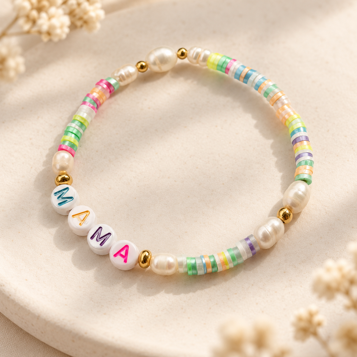 schimmerndes Perlenarmband "LOTTI" mit Wunschtext