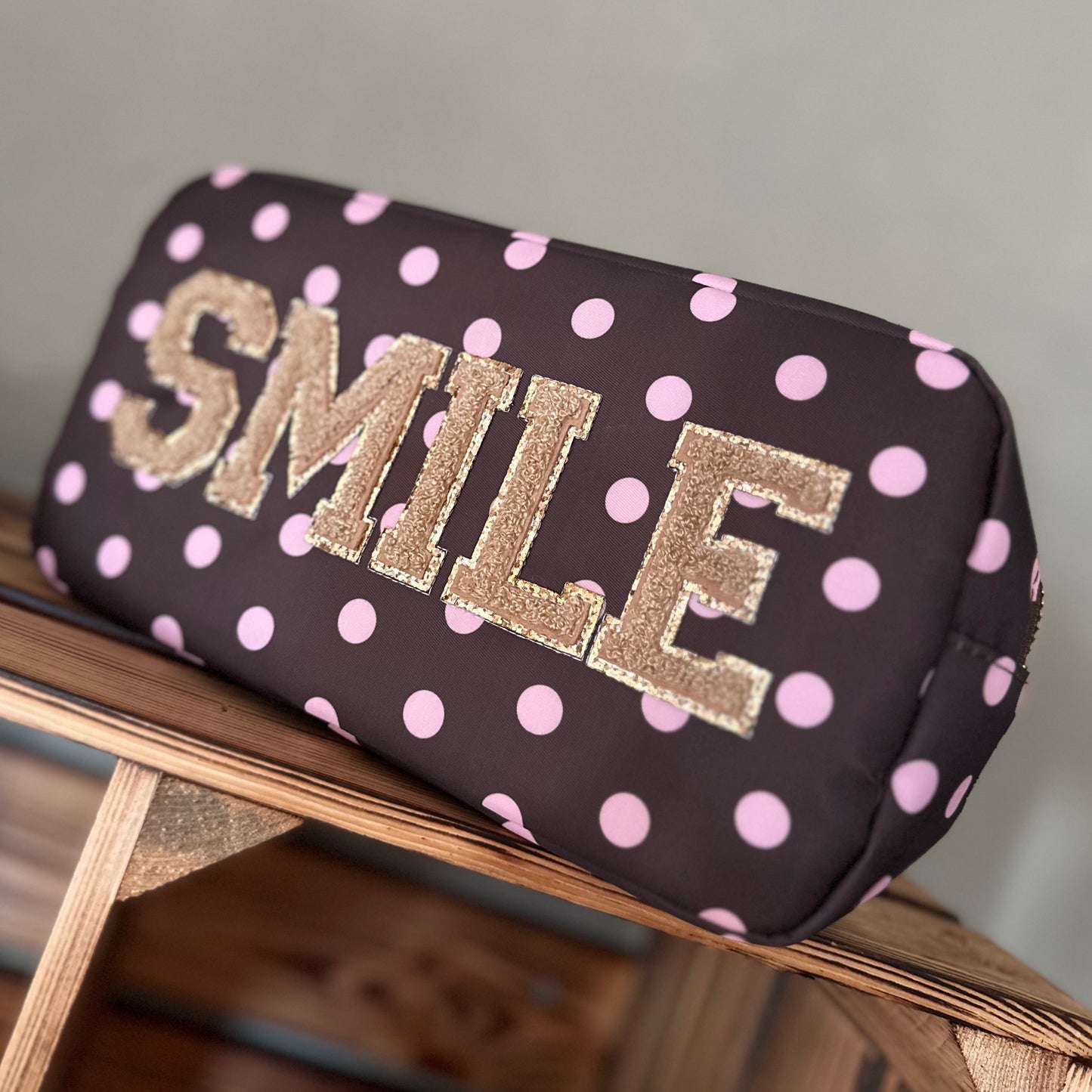 Kunterbunte Kosmetiktasche "smile" (braun/beige-rosa)