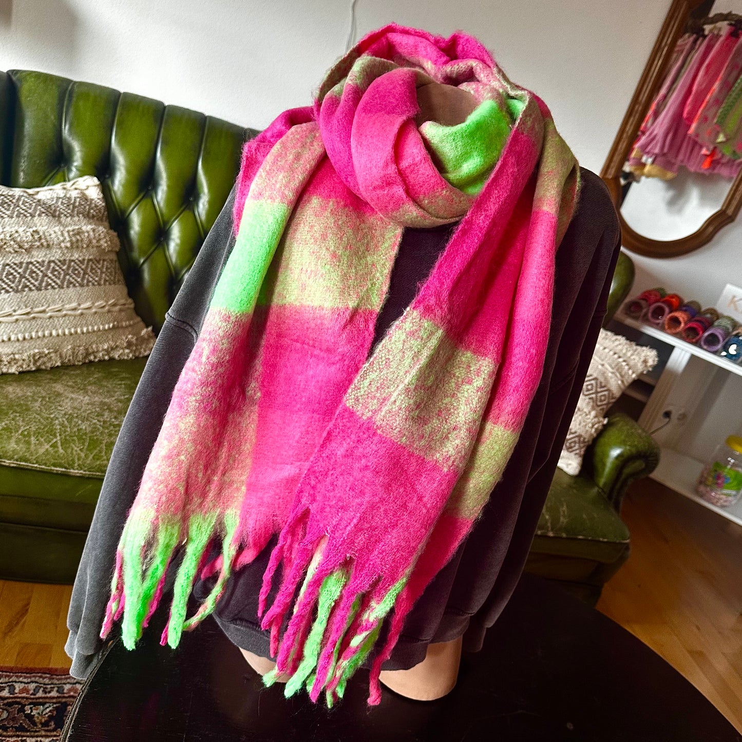 Neon-Schal "HAPPY" (pink-lime)