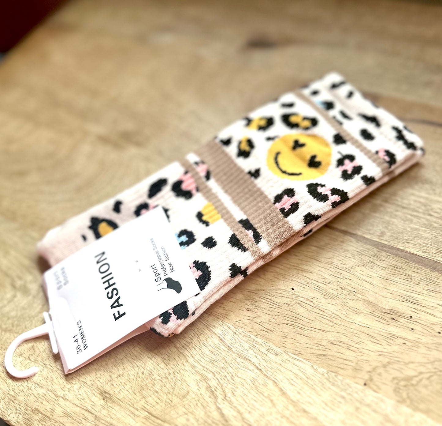 Socken "Smilie" beige mit Smilie in gelb