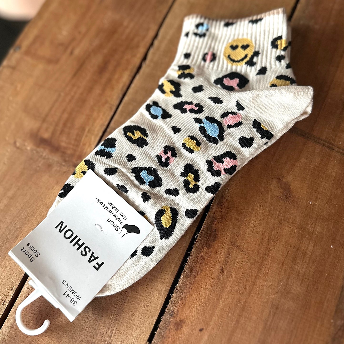 Socken "Smilie" bunt mit Smilie in gelb