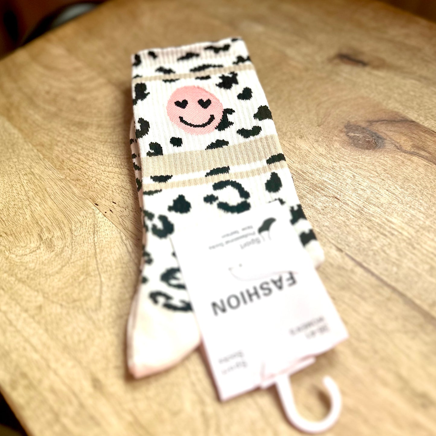 Socken "Smilie" beige mit Smilie in rosa