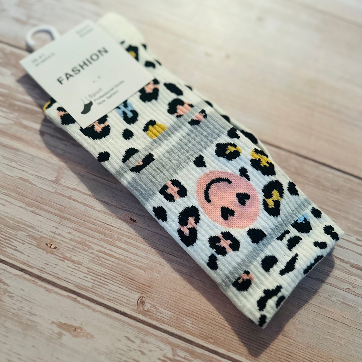 Socken "Smilie" grau mit Smilie in rosa