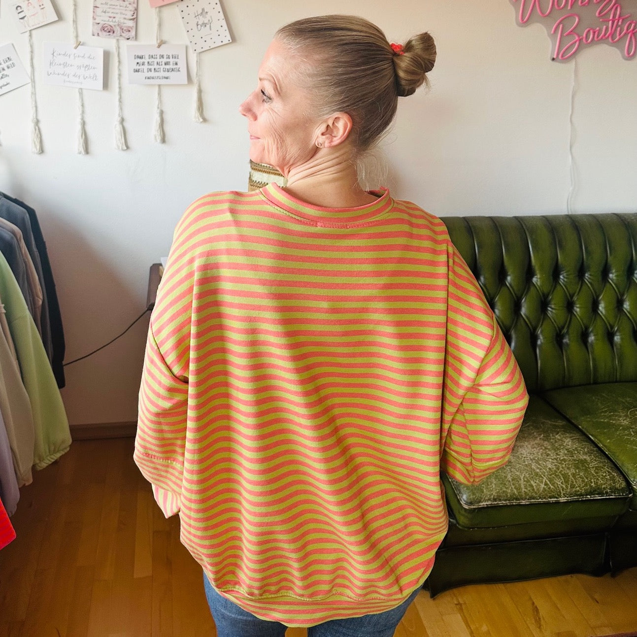 Leichter Sweater "LIFE" Kiwi-Pink/Beere (oneSize)