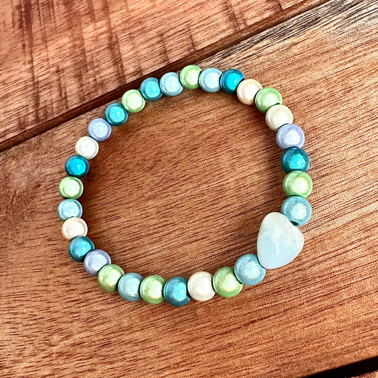 Armband "GLOWHEART" mit 3D-Effekt (Herz aus Rosequarz oder Amazonit)
