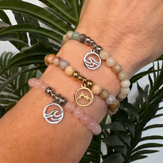 Steinperlenarmband "earth&ocean" (in Gold oder Silber, mit Wunschanhänger)