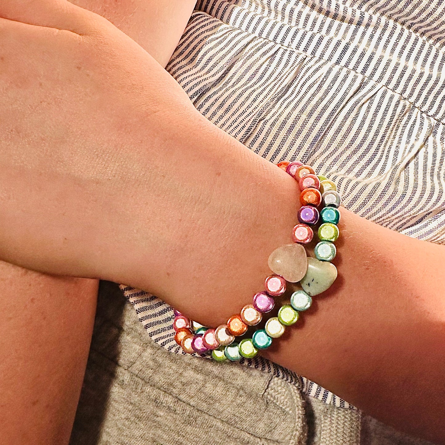 Armband "GLOWHEART" mit 3D-Effekt (Herz aus Rosequarz oder Amazonit)