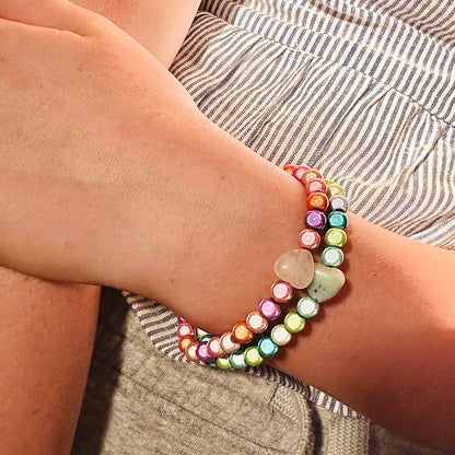 Armband "GLOWHEART" mit 3D-Effekt (Herz aus Rosequarz oder Amazonit)