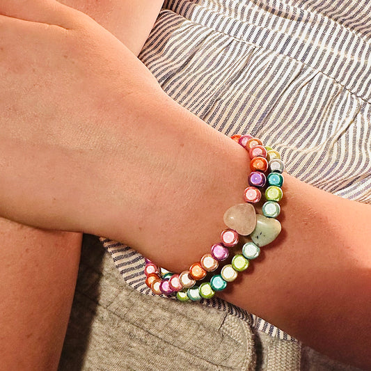 Armband "GLOWHEART" mit 3D-Effekt (Herz aus Rosequarz oder Amazonit)