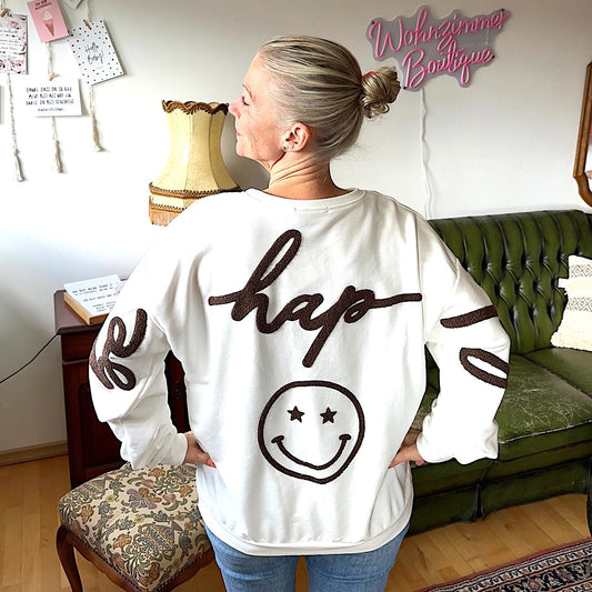 Sweater "be happy" (weiß)