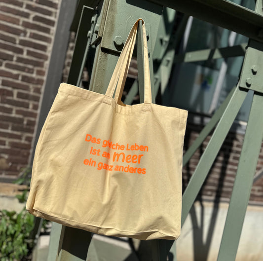 XL-Beachbag "MEER" Apricot mit NEON-Print