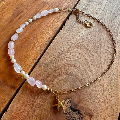 Choker "Pearl Fusion Rosequarz" mit Wunschanhänger