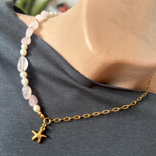 Choker "Pearl Fusion Rosequarz" mit Wunschanhänger