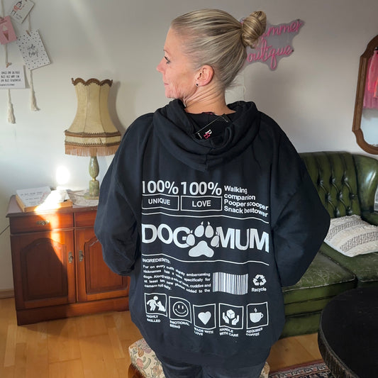 Hoodie "DOG MUM" in schwarz (oversize geschnitten)