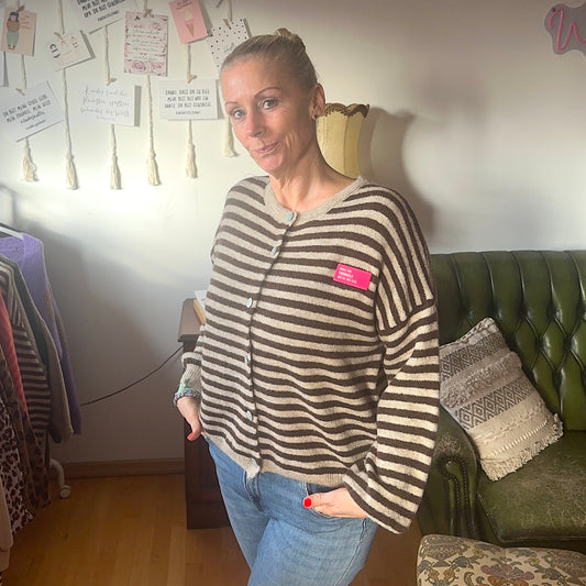 Strickjacke "DRESS4YOURSELF" braun-beige-gestreift (oneSize)