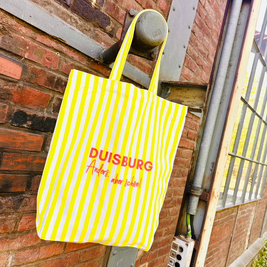 Statementtasche "DUISBURG - Anders, aber schön" Neongelb-gestreift mit NEON-Print