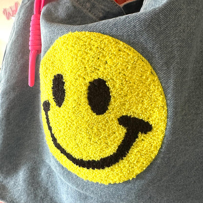 Shopper blau "GOOD VIBES" mit gelbem Neon-Smilie