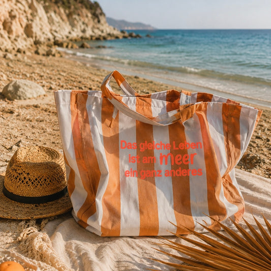 XL-Beachbag "LEBENamMEER" gestreift mit NEON-Print