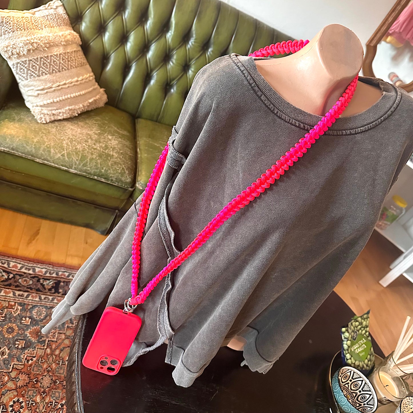 Handykette geflochten (neon-pink-orange)