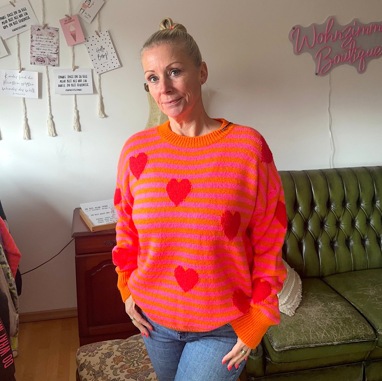 Strickpulli "HEART" neon-gestreift (oneSize)