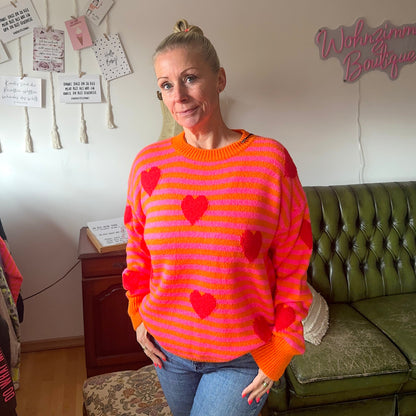 Strickpulli "HEART" neon-gestreift (oneSize)