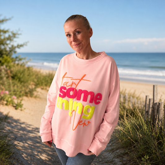 Sweater "StartSOMETHINGnew" in rosa mit NEON-Stick