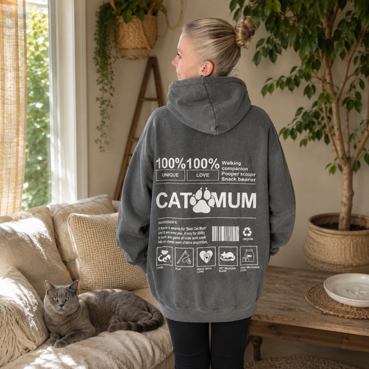 Hoodie "CAT MUM" in anthrazit (oversize geschnitten)