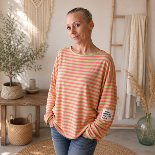 Leichter Sweater "LIFE" Kiwi-Pink/Beere (oneSize)