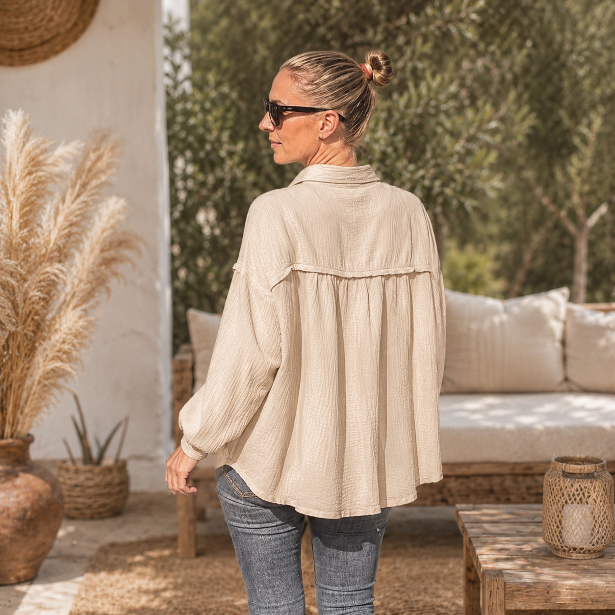 Musselinbluse (Beige, oneSize)