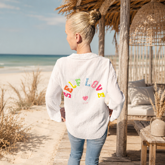 Musselinbluse mit Neon-Stick "selflove club" (oneSize)