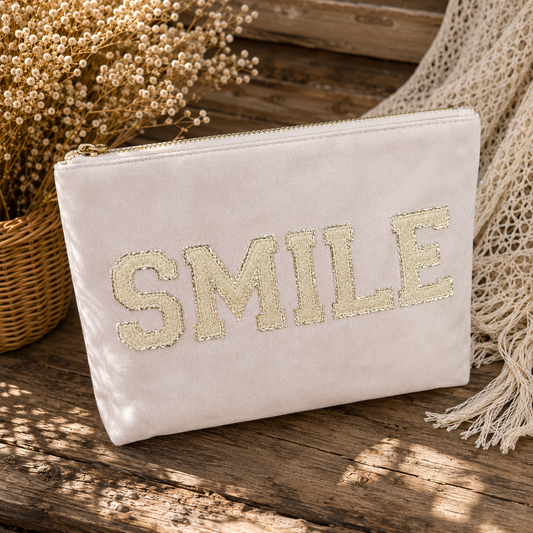 Kunterbuntes Mini-Täschchen "SMILE" (FLIEDER-BEIGE)