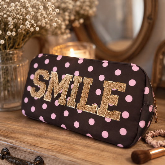 Kunterbunte Kosmetiktasche "smile" (braun/beige-rosa)
