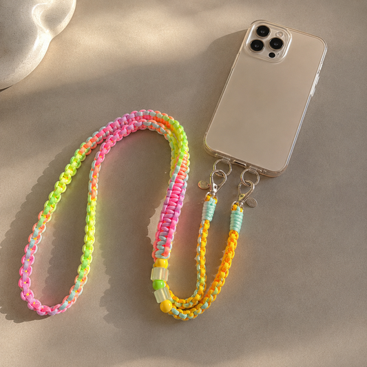 Handykette geflochten (Neon-Farbverlauf)