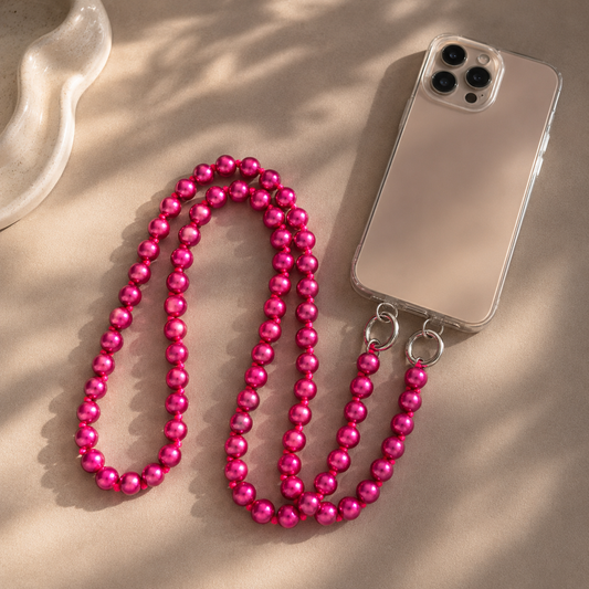 Handykette aus reflektierenden 3D Perlen (pink)