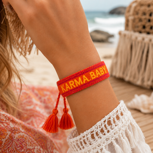 Neon, verstellbares Boho-Armband ‚KARMA BABY‘  sommerlicher Boho-Look