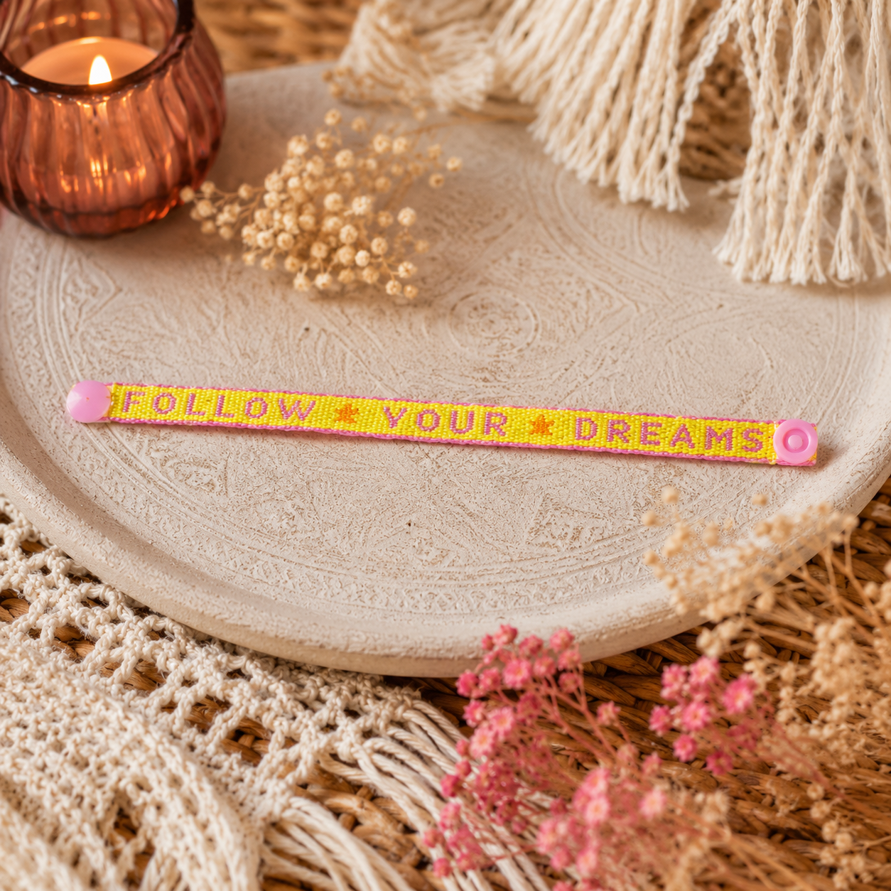 Statementarmband "FOLLOW YOUR DREAMS" (mit Druckknopf)