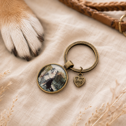 Personalisierter Schlüsselanhänger mit Foto deines Hundes, Herzanhänger „I love my dog“ . Handgefertigtes Geschenk für Hundeliebhaber.